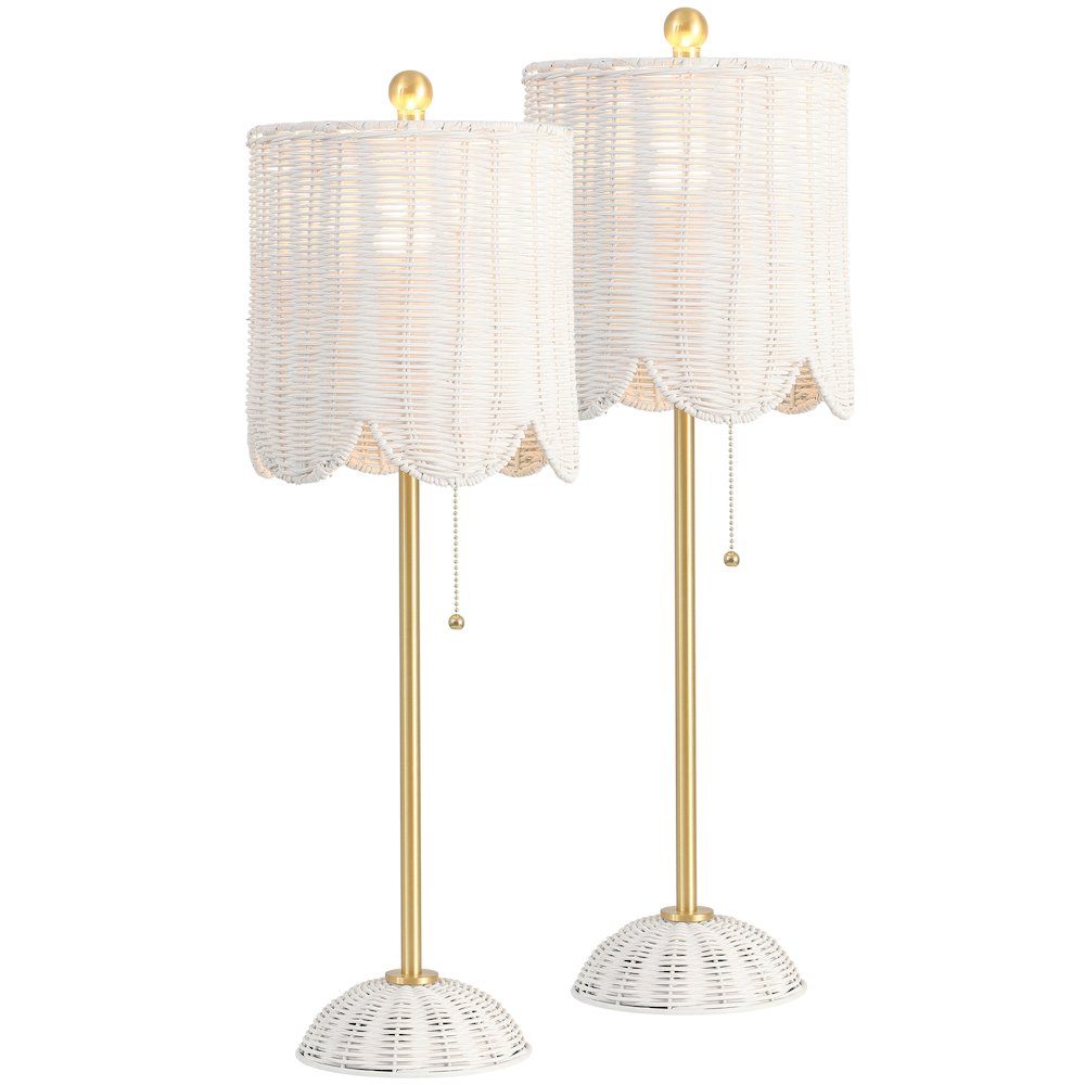 27.5" Coastal Bohemian Rattan/Iron Scalloped Buffet LED Table LampSet of 2). Picture 1