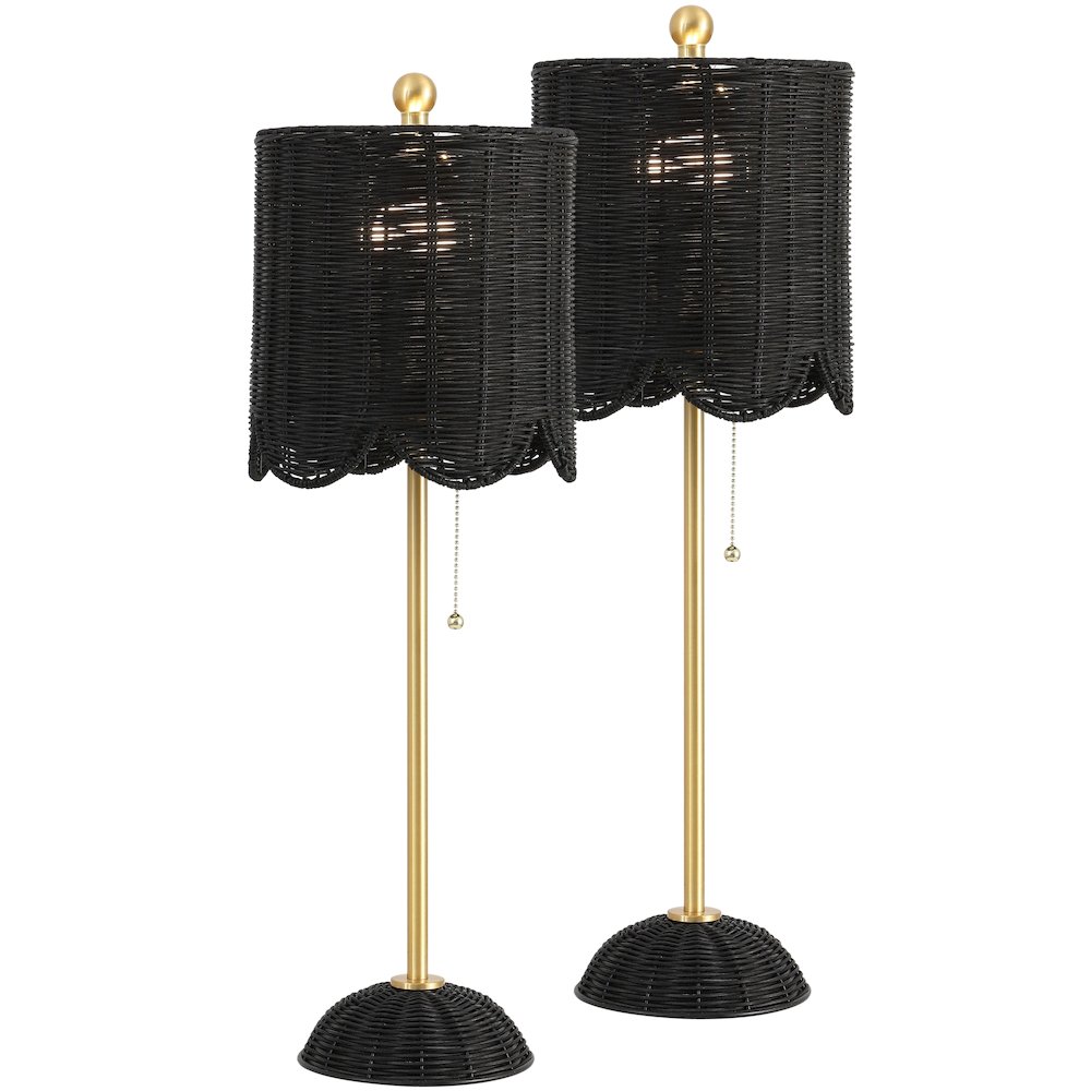 27.5" Coastal Bohemian Rattan/Iron Scalloped Buffet LED Table Lamp (Set of 2). Picture 1