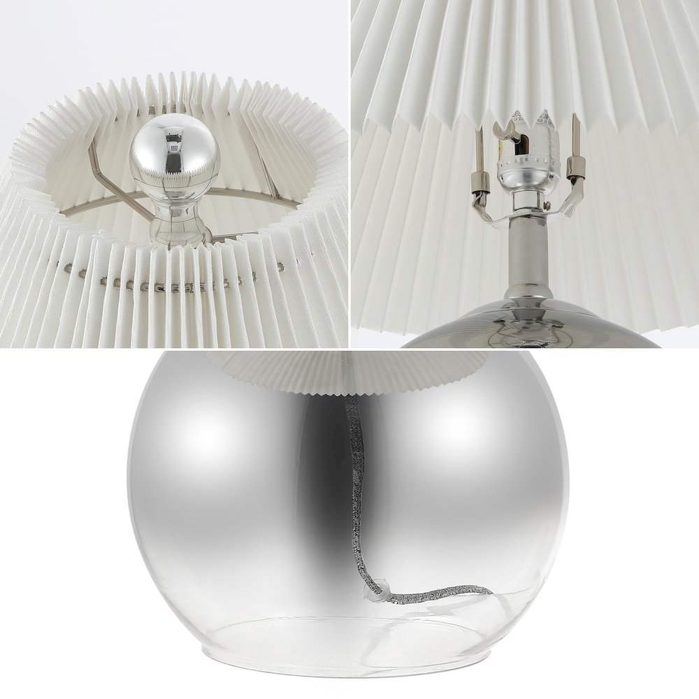 Louisa Mid-Century Modern Round Glass/Iron Pleated Shade Led Table Lamp. Picture 3