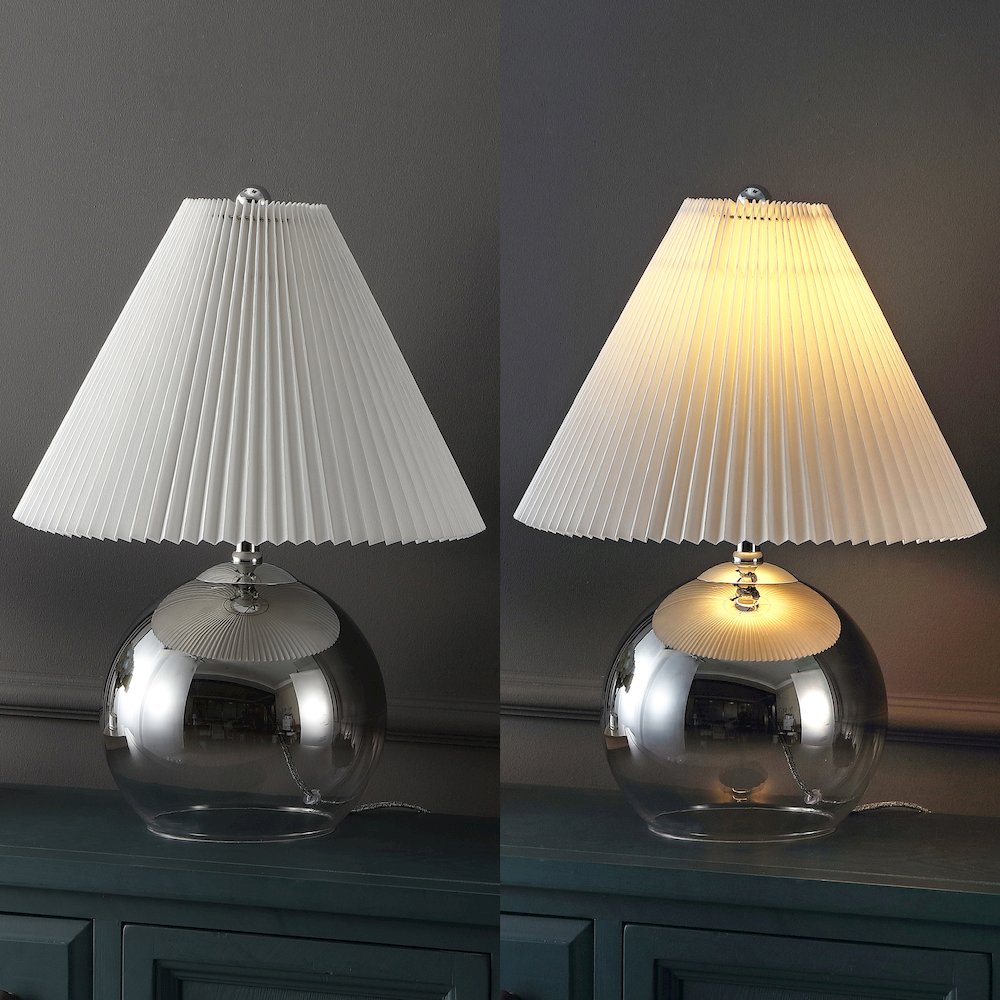 Louisa Mid-Century Modern Round Glass/Iron Pleated Shade Led Table Lamp. Picture 5