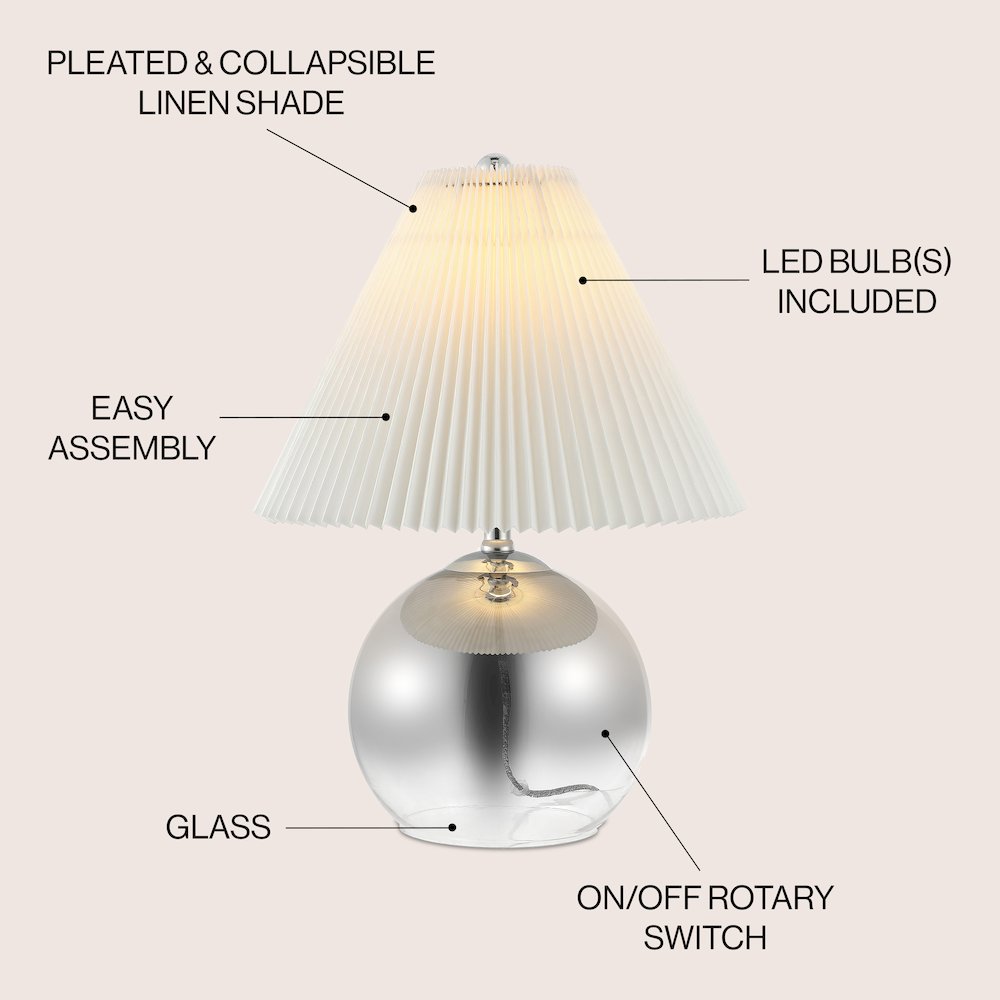 Louisa Mid-Century Modern Round Glass/Iron Pleated Shade Led Table Lamp. Picture 4