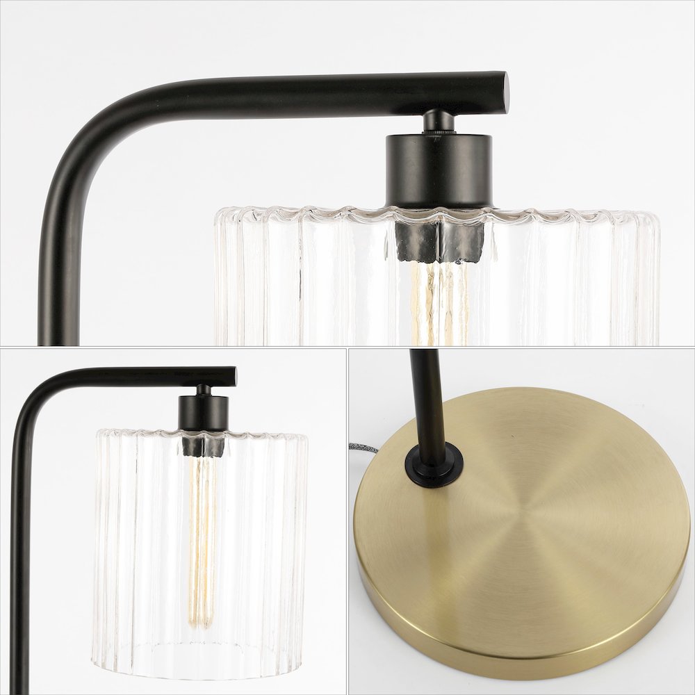 Easton Modern Minimalist Metal/Ribbed Glass Led Floor Lamp. Picture 2