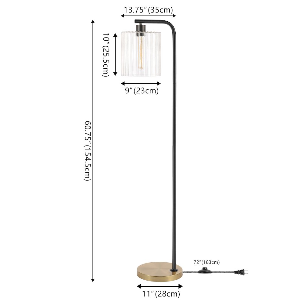 Easton Modern Minimalist Metal/Ribbed Glass Led Floor Lamp. Picture 3