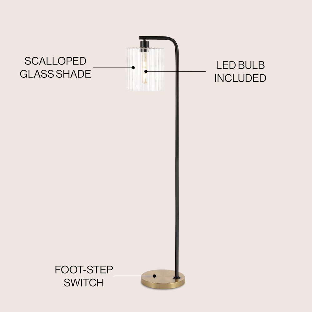 Easton Modern Minimalist Metal/Ribbed Glass Led Floor Lamp. Picture 4