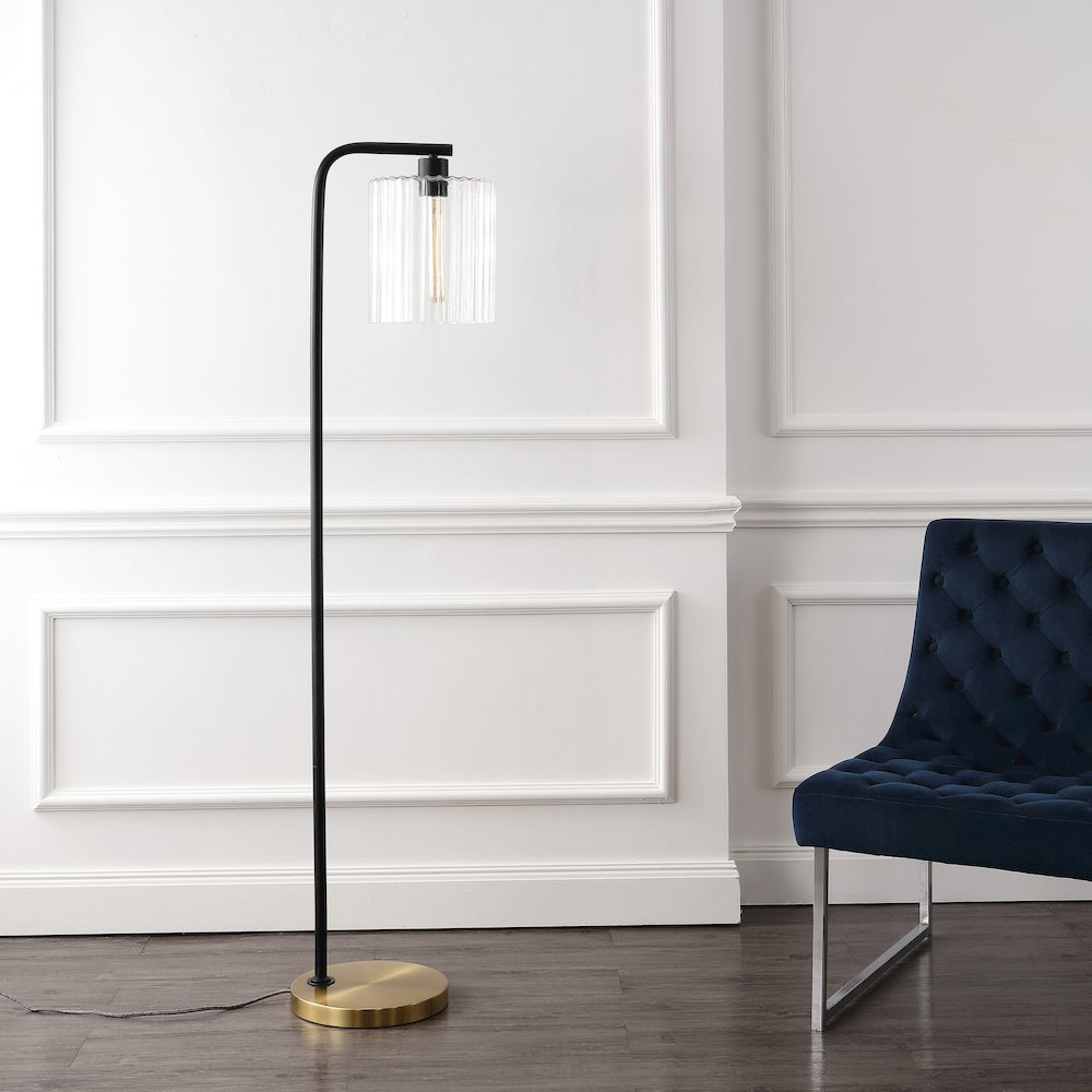 Easton Modern Minimalist Metal/Ribbed Glass Led Floor Lamp. Picture 1