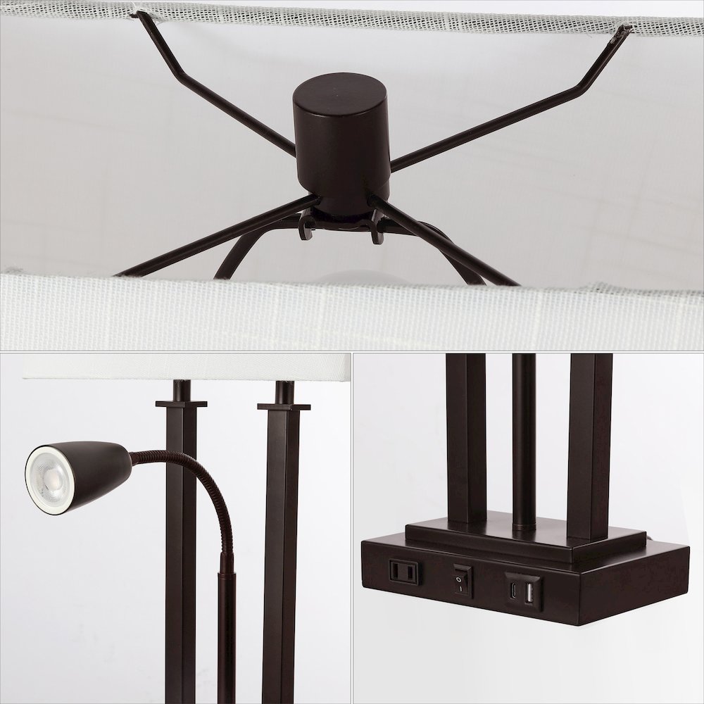 Blaire 2-Light Modern Farmhouse Metal Led Table Lamp With Usb Charging Port. Picture 2