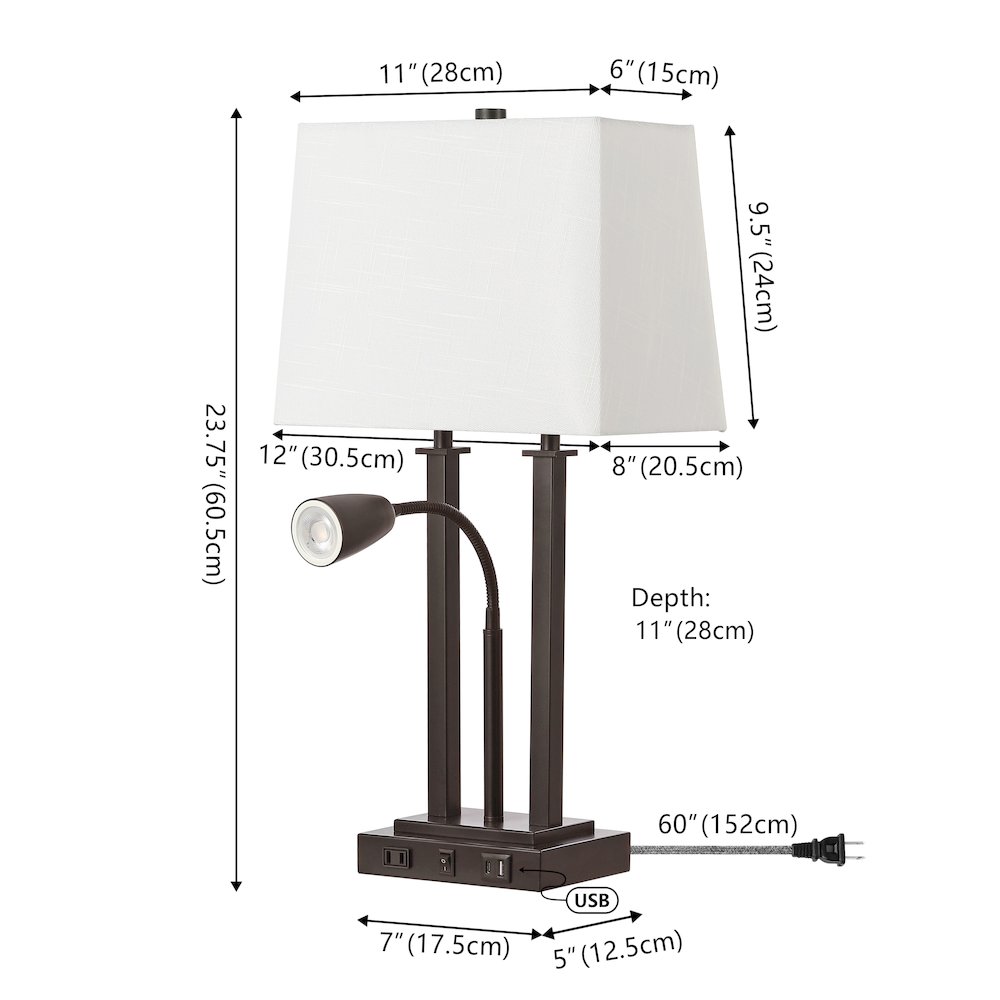 Blaire 2-Light Modern Farmhouse Metal Led Table Lamp With Usb Charging Port. Picture 3