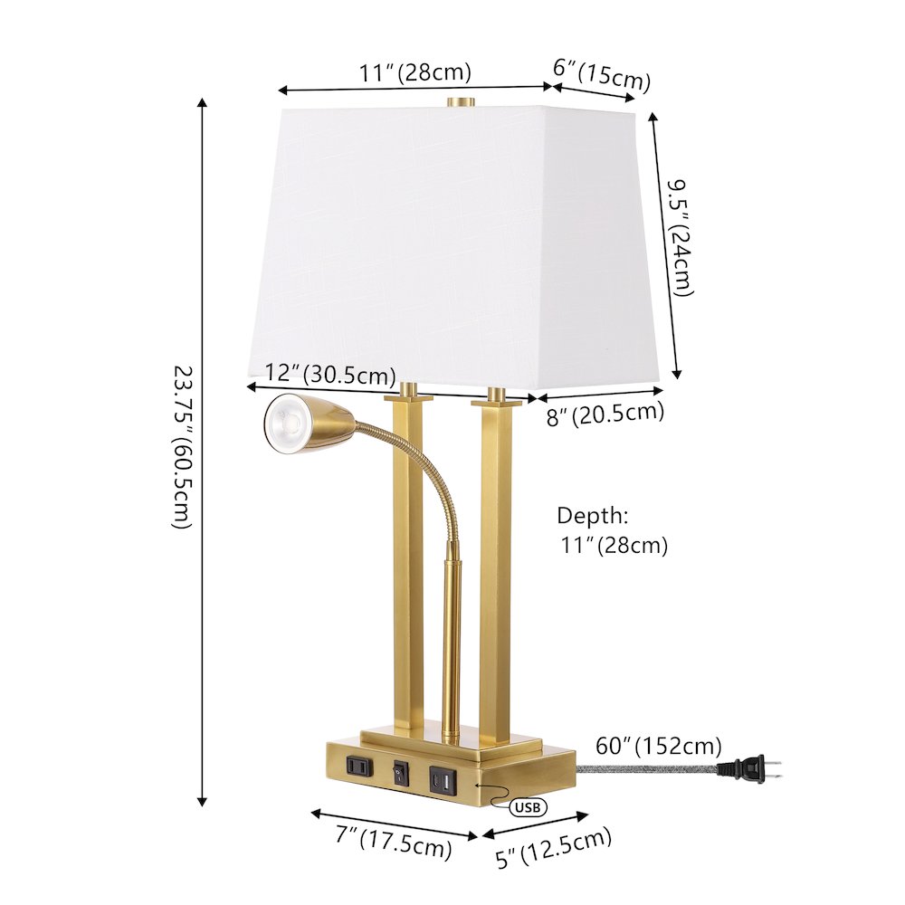 Blaire 2-Light Modern Farmhouse Metal Led Table Lamp With Usb Charging Port. Picture 3