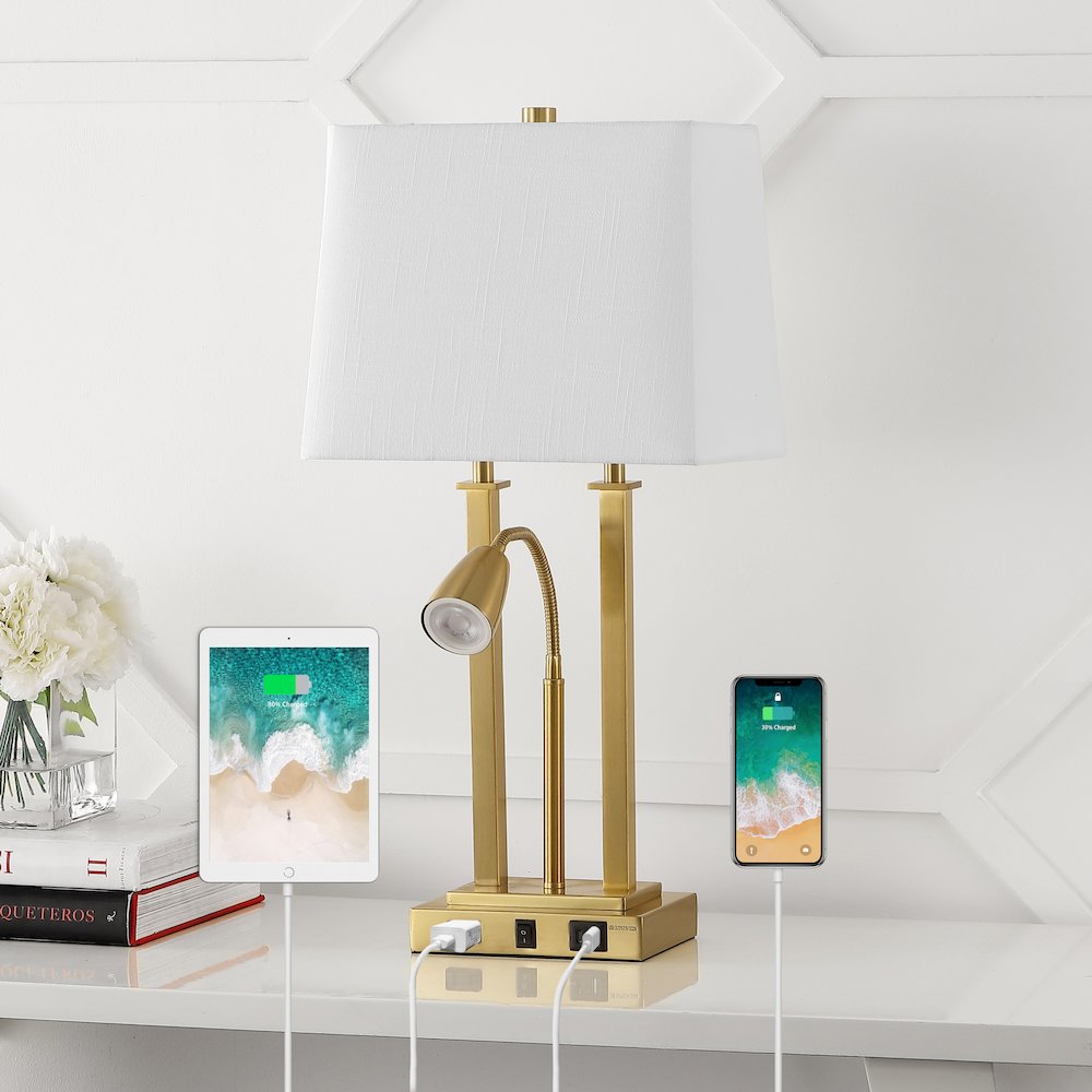 Blaire 2-Light Modern Farmhouse Metal Led Table Lamp With Usb Charging Port. Picture 1