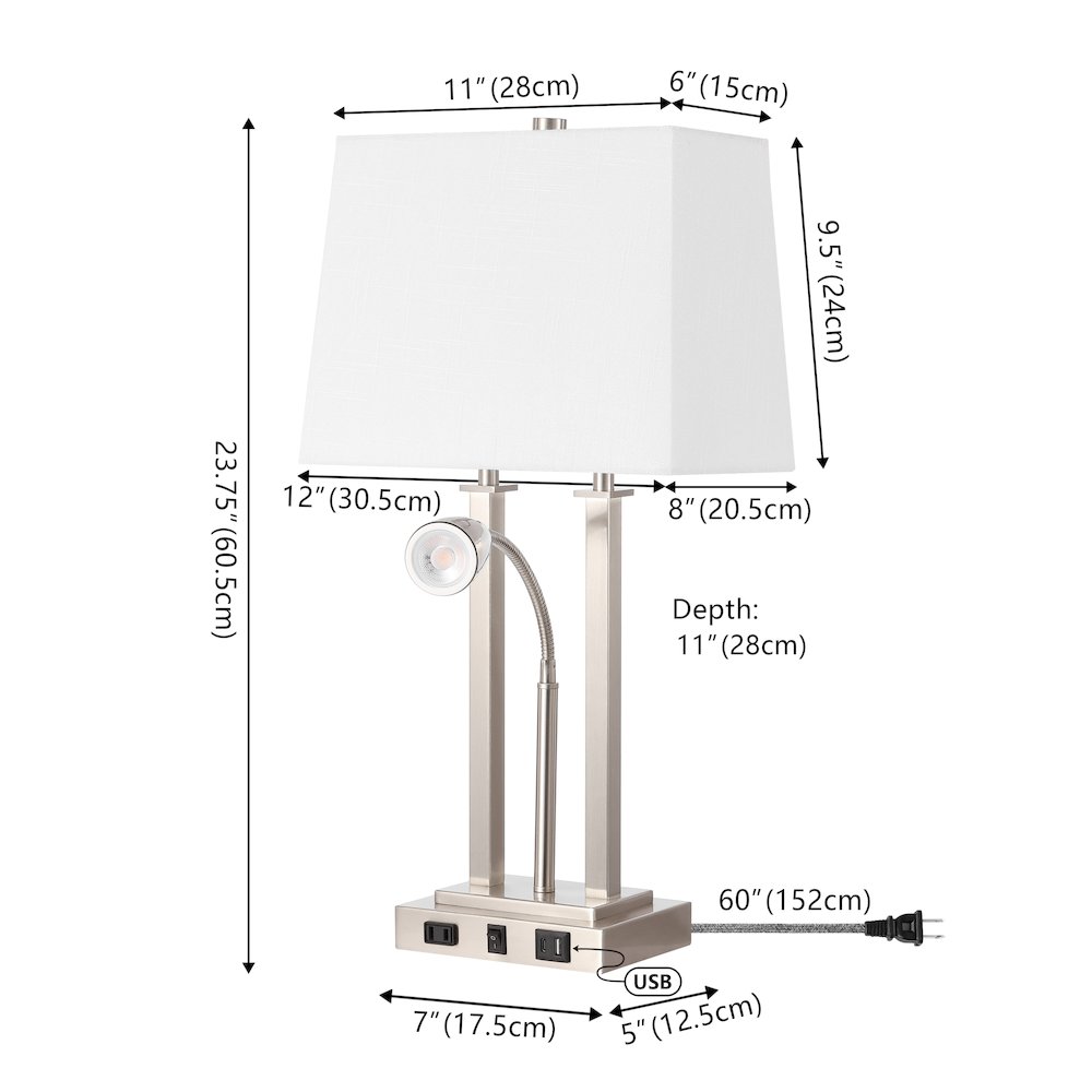 Blaire 2-Light Modern Farmhouse Metal Led Table Lamp With Usb Charging Port. Picture 3