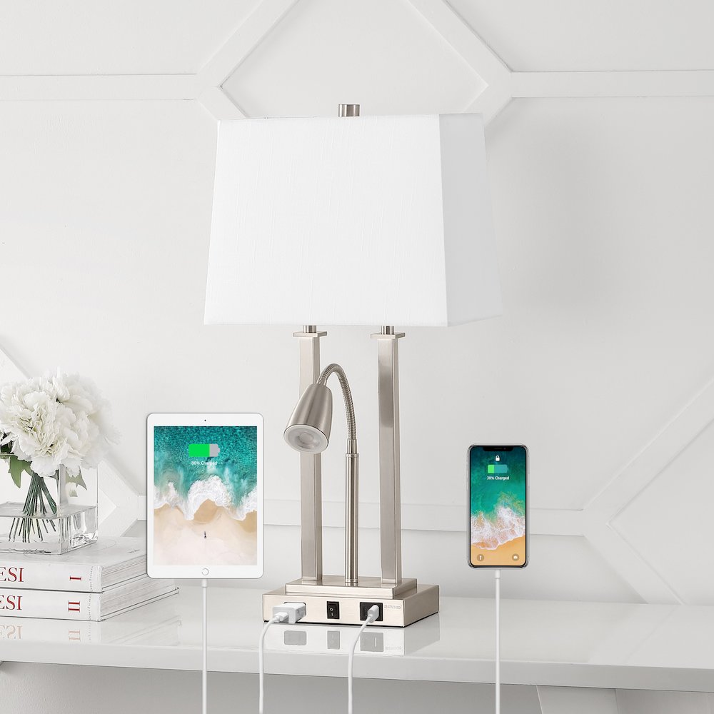 Blaire 2-Light Modern Farmhouse Metal Led Table Lamp With Usb Charging Port. Picture 1