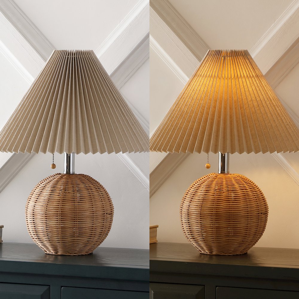 Aksel Coastal Scandinavian Rattan/Iron Sphere Led Table Lamp. Picture 6