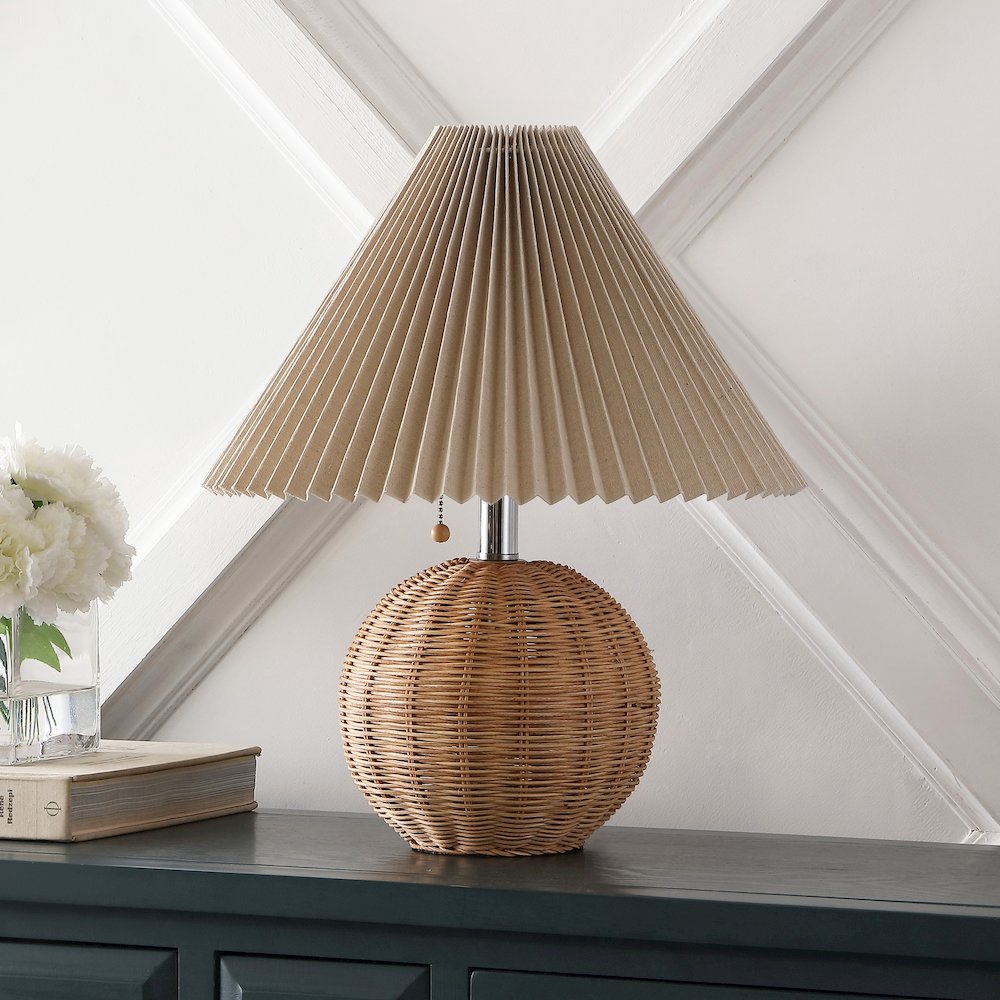 Aksel Coastal Scandinavian Rattan/Iron Sphere Led Table Lamp. Picture 1