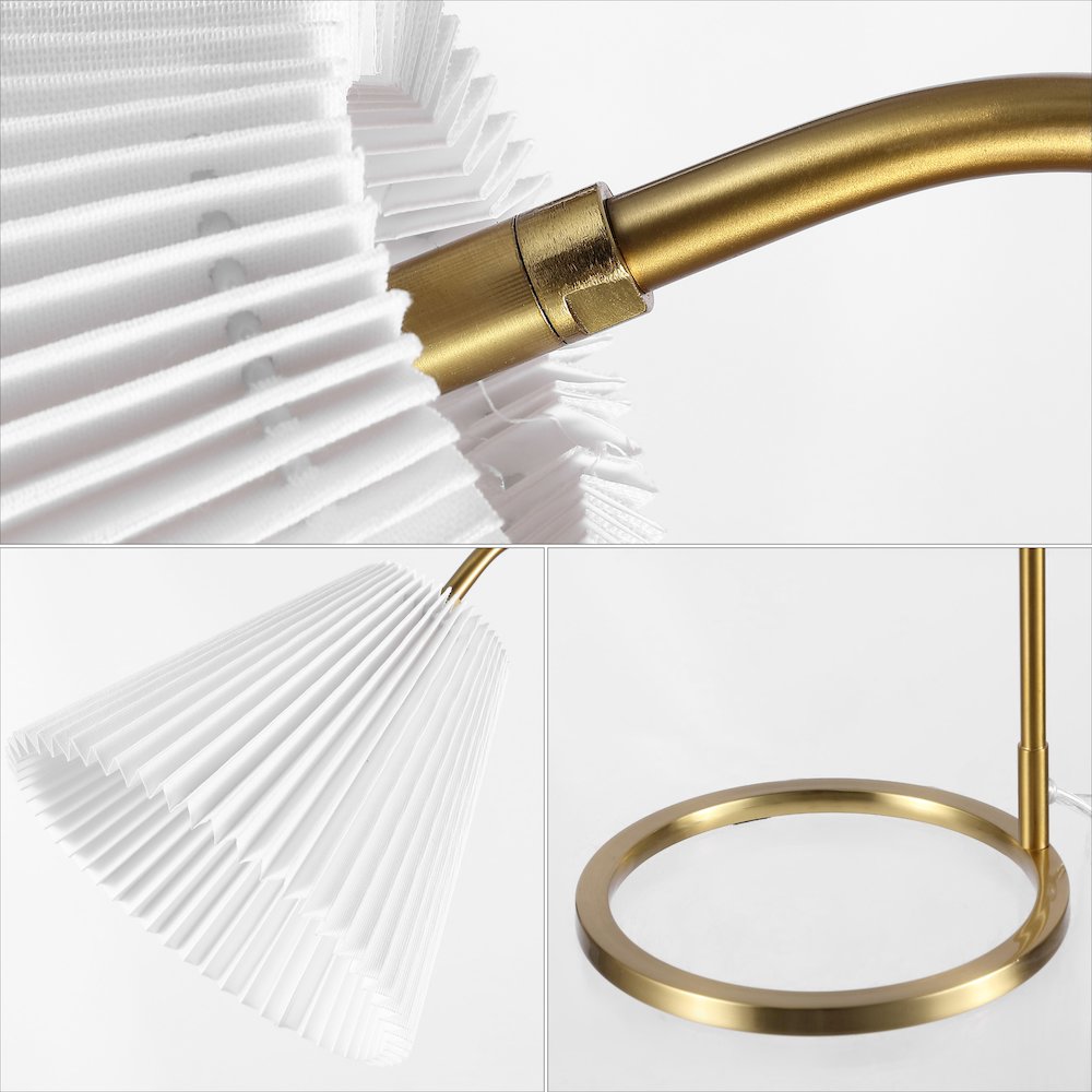 Callie Modern Glam Metal Arc Adjustable Head Led Table Lamp With Pleated Shade. Picture 3