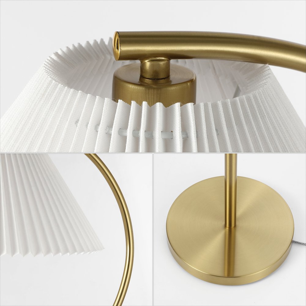 Devon Modern Glam Metal Arc Led Floor Lamp With Pleated Shade. Picture 3