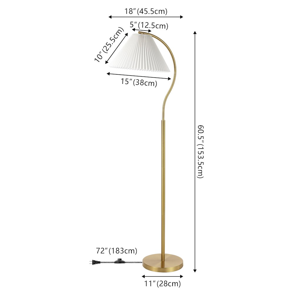 Devon Modern Glam Metal Arc Led Floor Lamp With Pleated Shade. Picture 4
