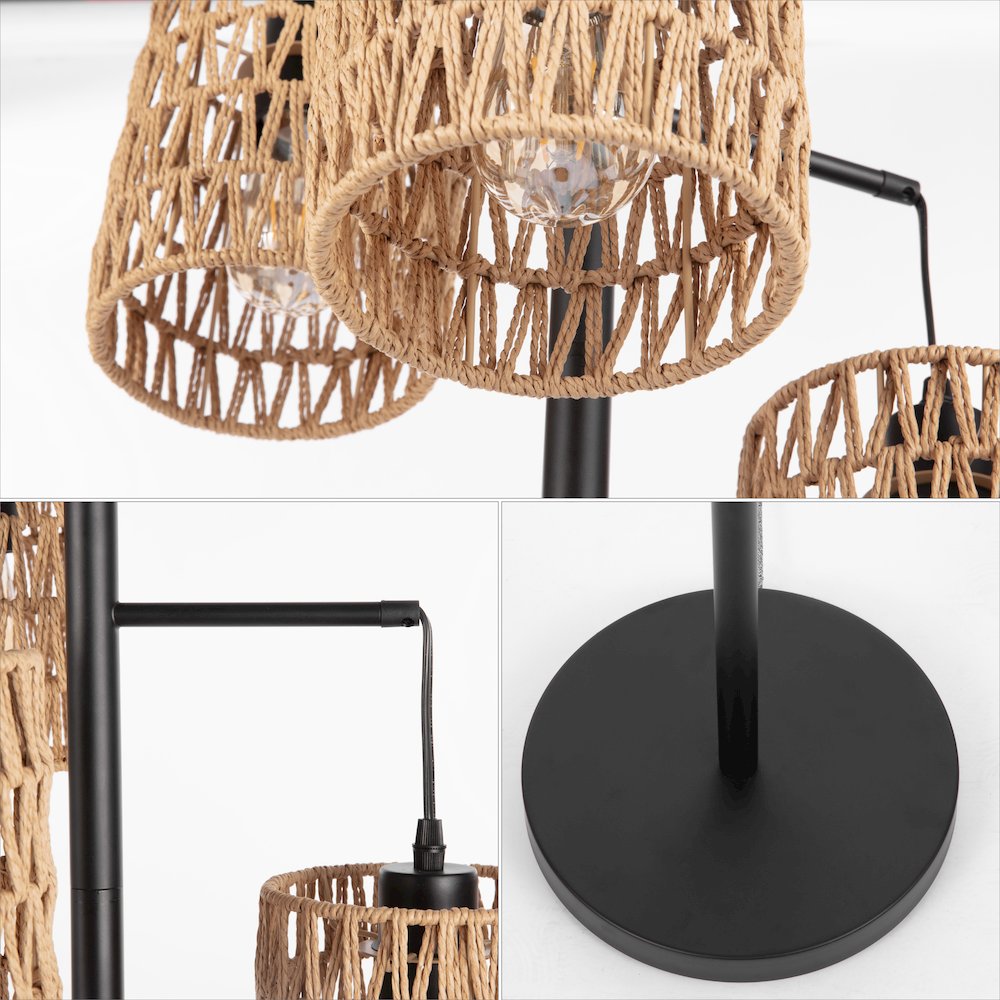 Isla 3-Light Mid-Century Bohemian Metal/Rope Led Floor Lamp. Picture 3