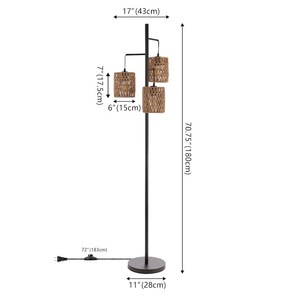 Isla 3-Light Mid-Century Bohemian Metal/Rope Led Floor Lamp. Picture 4