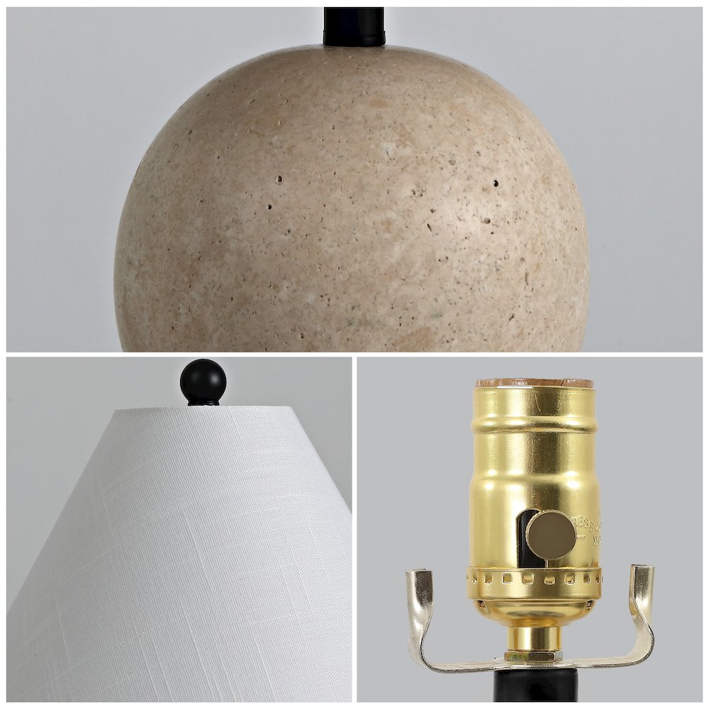 Liza 16" Modern Minimalist Travertine Globe LED Table Lamp, Beige. Picture 4