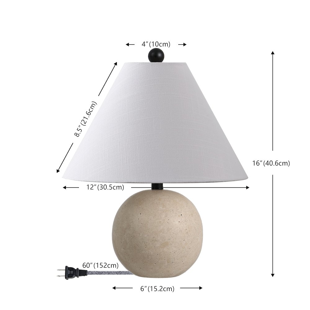 Liza 16" Modern Minimalist Travertine Globe LED Table Lamp, Beige. Picture 6