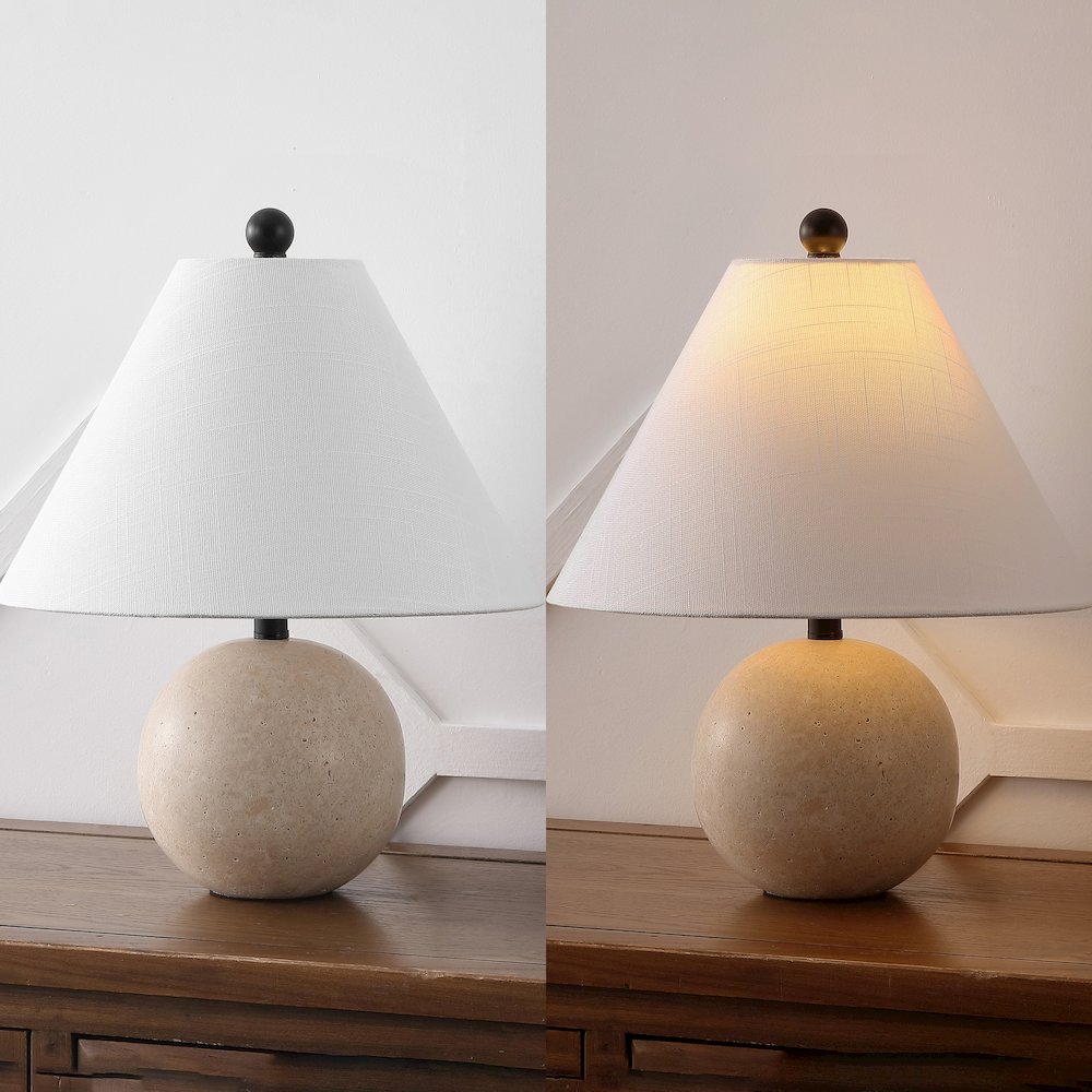 Liza 16" Modern Minimalist Travertine Globe LED Table Lamp, Beige. Picture 5