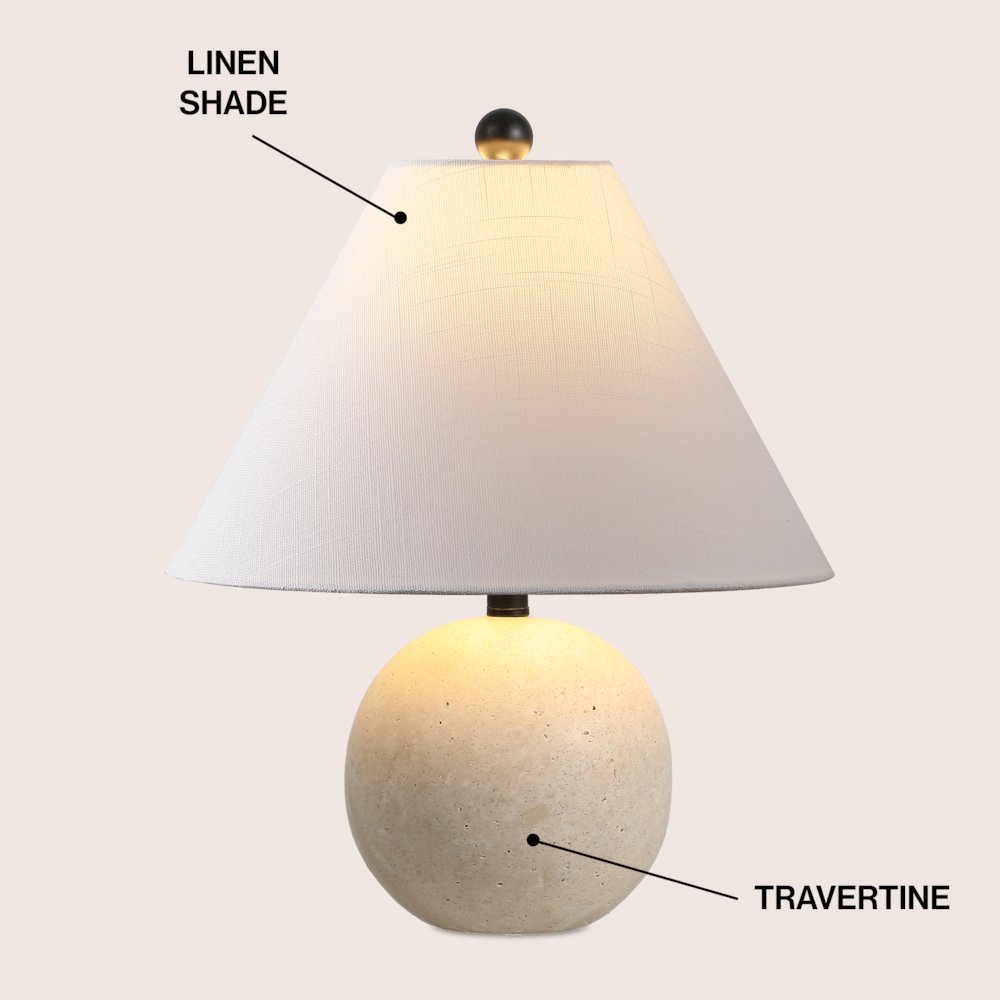Liza 16" Modern Minimalist Travertine Globe LED Table Lamp, Beige. Picture 3