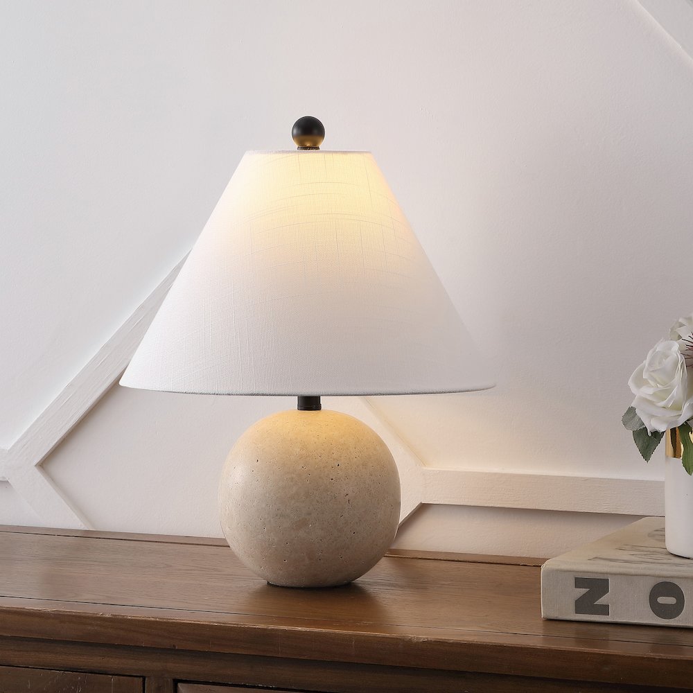 Liza 16" Modern Minimalist Travertine Globe LED Table Lamp, Beige. Picture 7