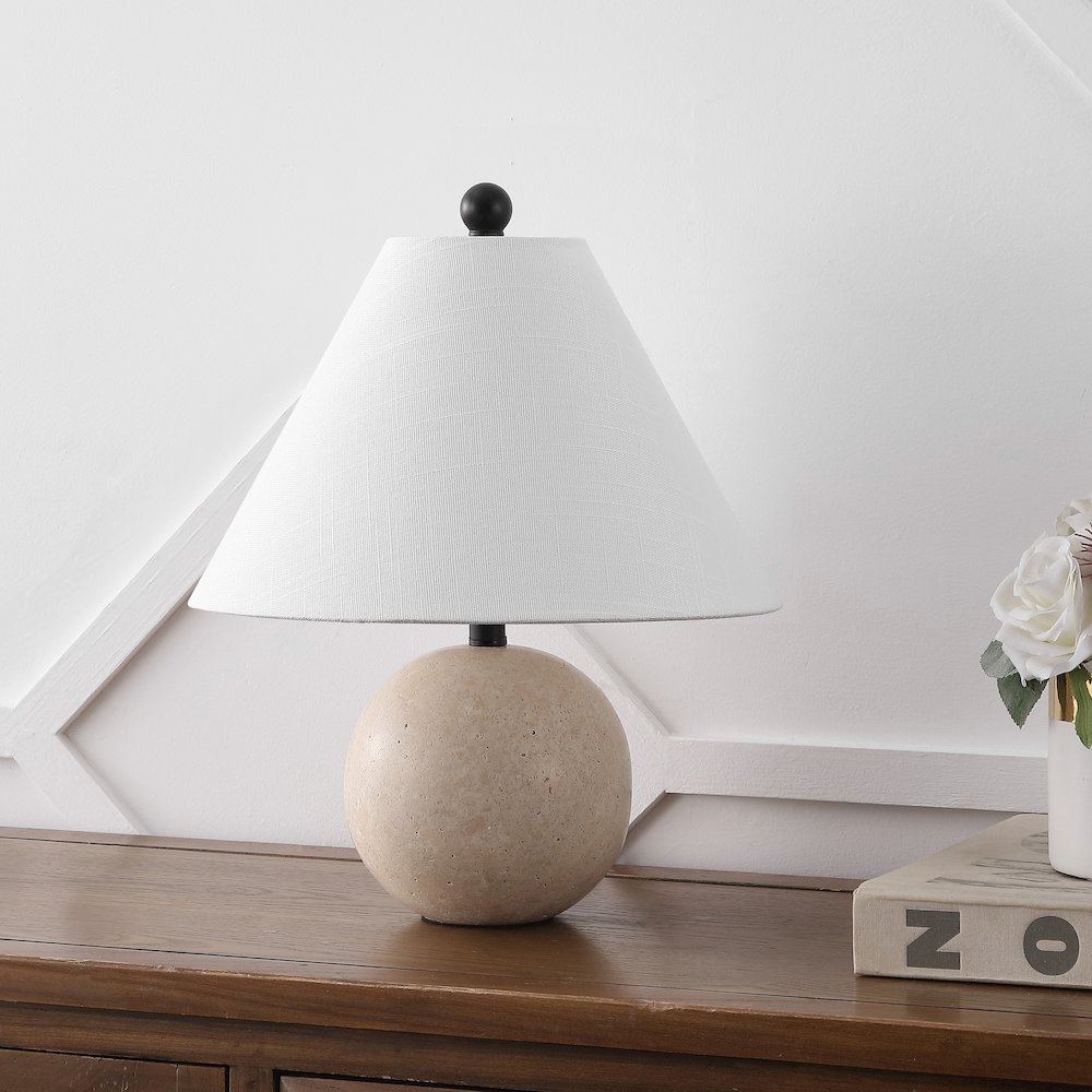 Liza 16" Modern Minimalist Travertine Globe LED Table Lamp, Beige. Picture 2