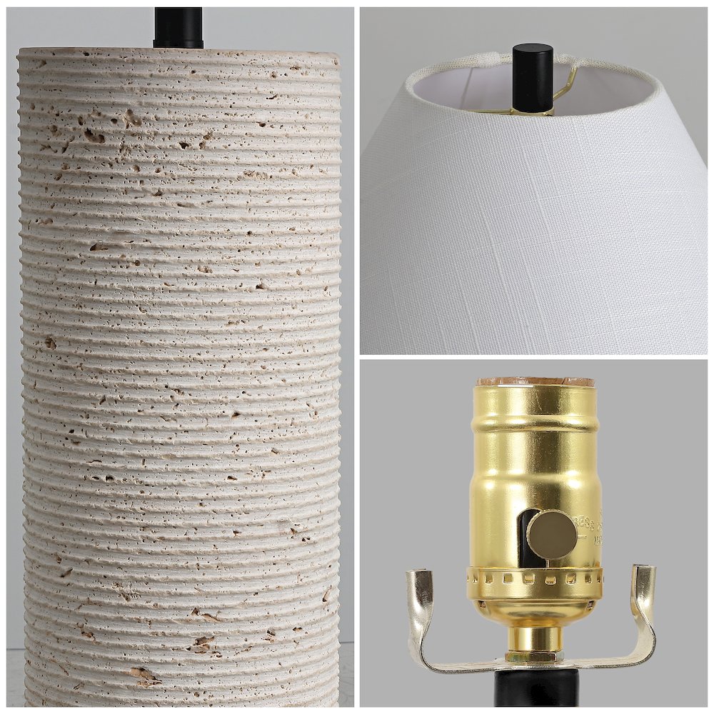 Kelsey 22.50" Modern Minimalist Travertine Column LED Table Lamp, Cream. Picture 4