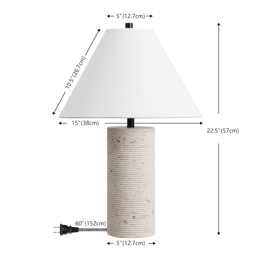 Kelsey 22.50" Modern Minimalist Travertine Column LED Table Lamp, Cream. Picture 6