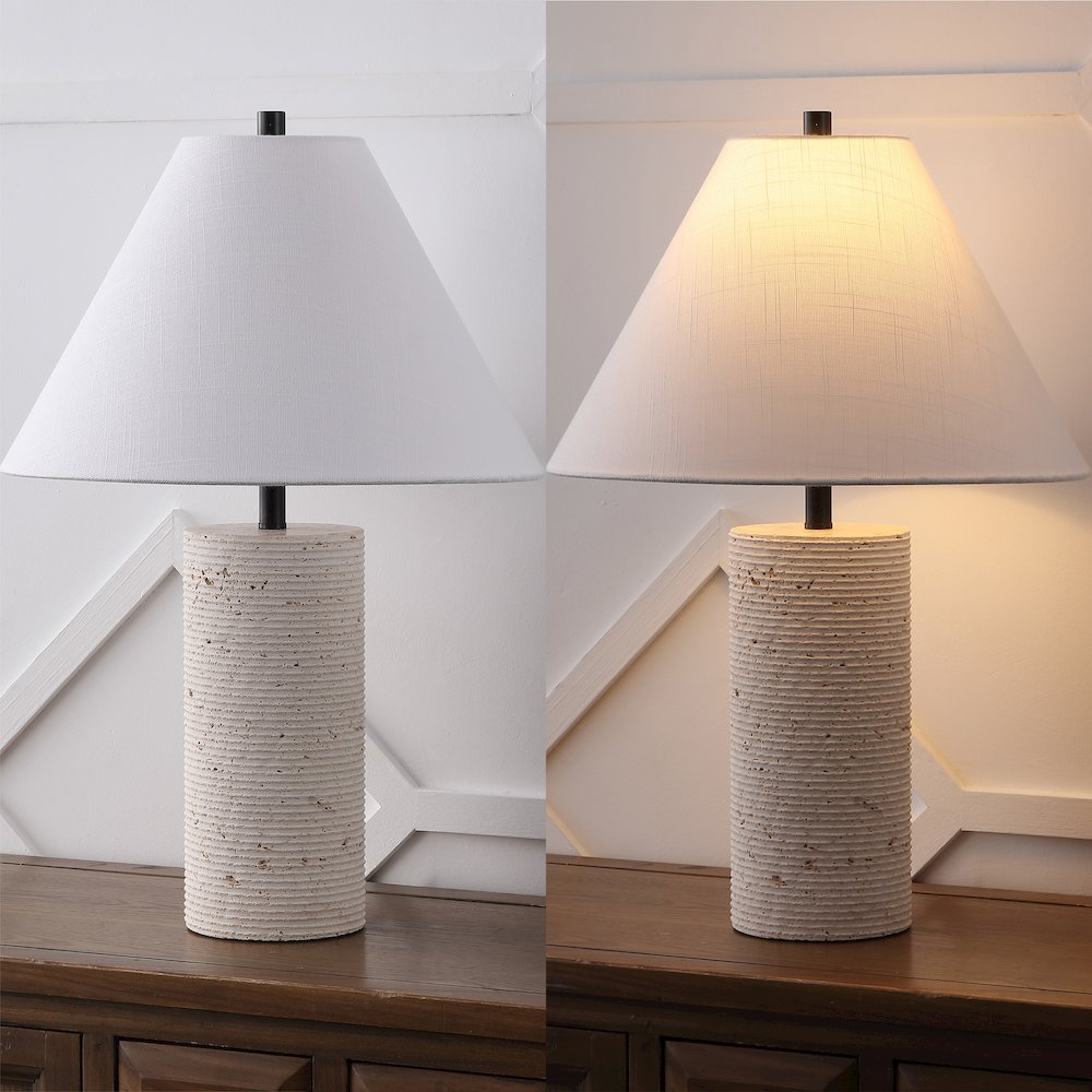 Kelsey 22.50" Modern Minimalist Travertine Column LED Table Lamp, Cream. Picture 5
