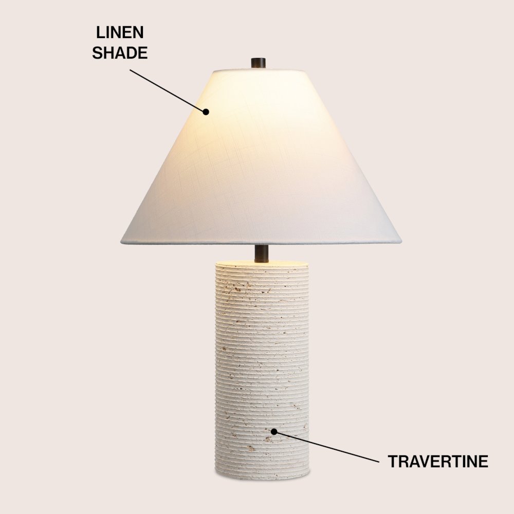 Kelsey 22.50" Modern Minimalist Travertine Column LED Table Lamp, Cream. Picture 3