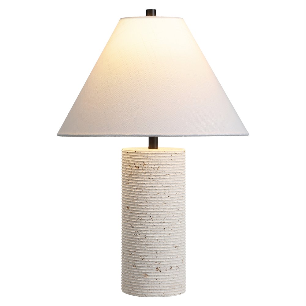 Kelsey 22.50" Modern Minimalist Travertine Column LED Table Lamp, Cream. Picture 1