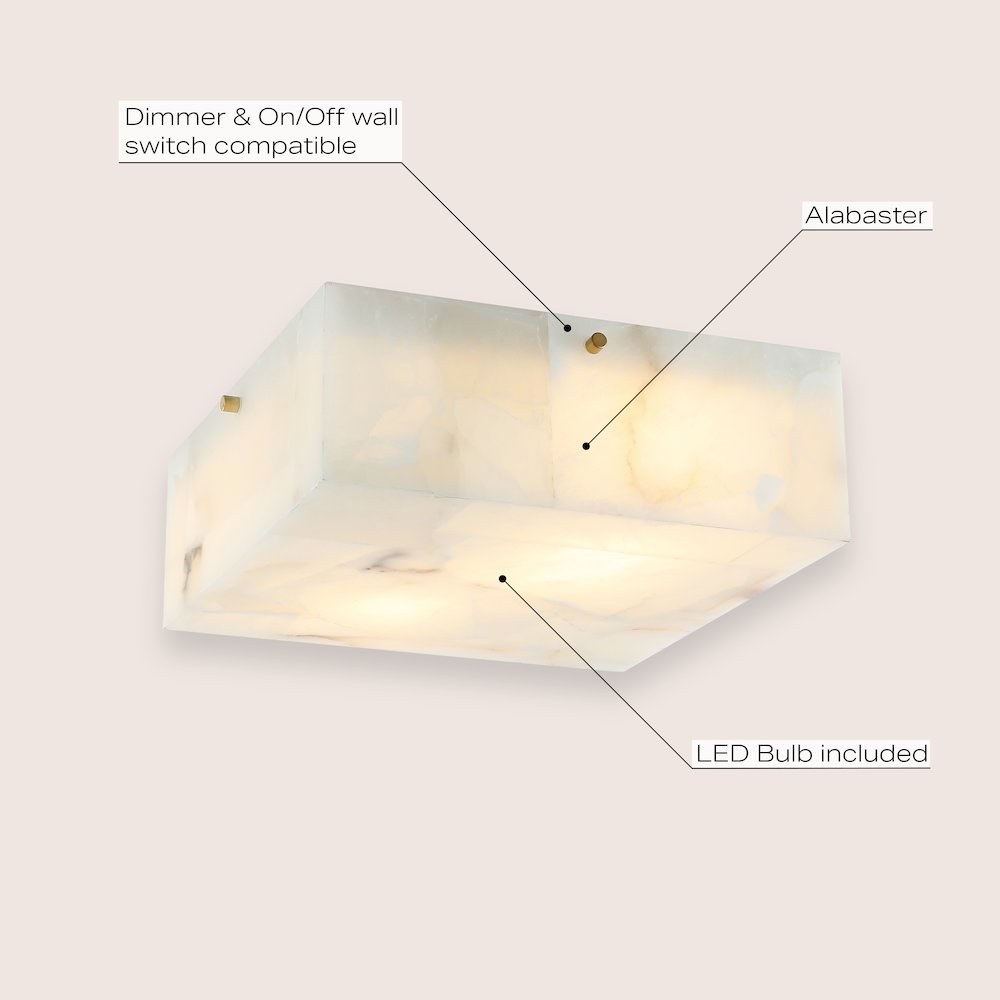 Giulia 2-Light Modern Contemporary Alabaster/Iron Square Led Flush Mount. Picture 6