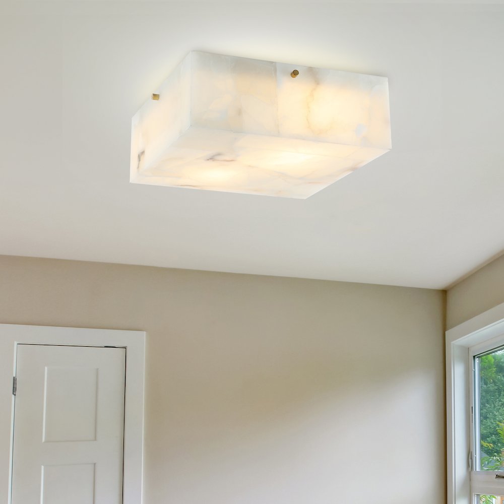 Giulia 2-Light Modern Contemporary Alabaster/Iron Square Led Flush Mount. Picture 4