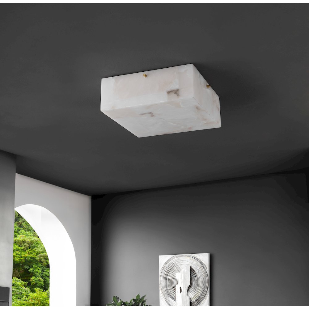 Giulia 2-Light Modern Contemporary Alabaster/Iron Square Led Flush Mount. Picture 2