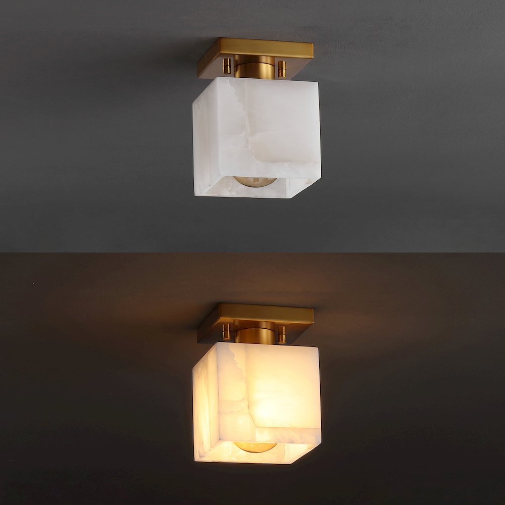 Alessia 1-Light Modern Contemporary Alabaster/Iron Cube Led Semi Flush Mount. Picture 7