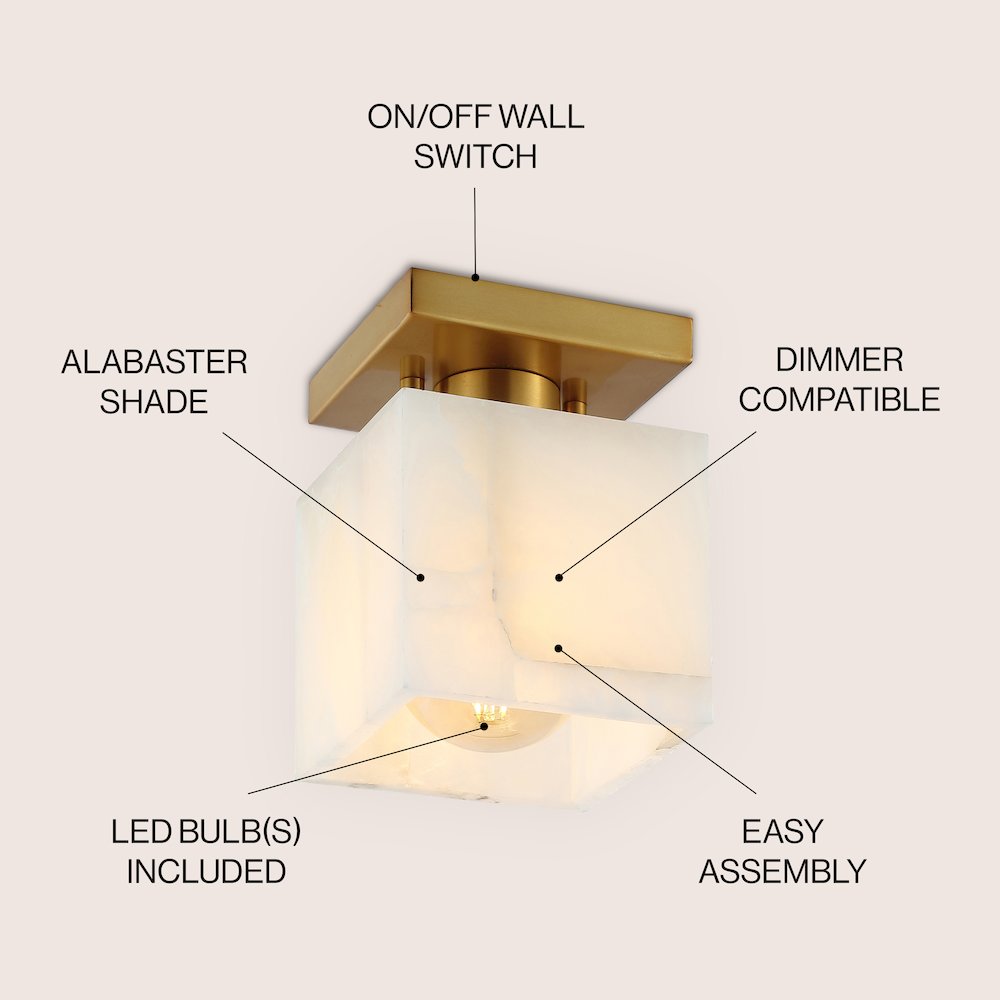 Alessia 1-Light Modern Contemporary Alabaster/Iron Cube Led Semi Flush Mount. Picture 6