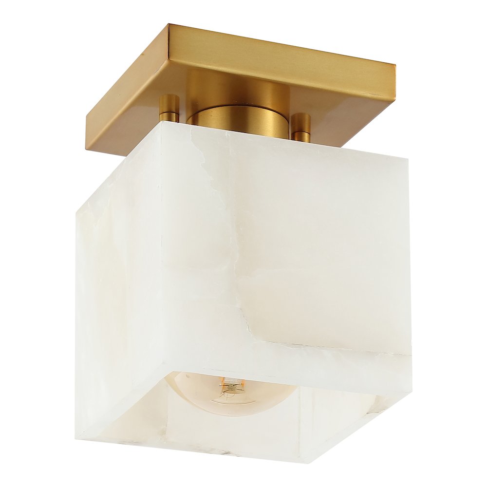 Alessia 1-Light Modern Contemporary Alabaster/Iron Cube Led Semi Flush Mount. Picture 3
