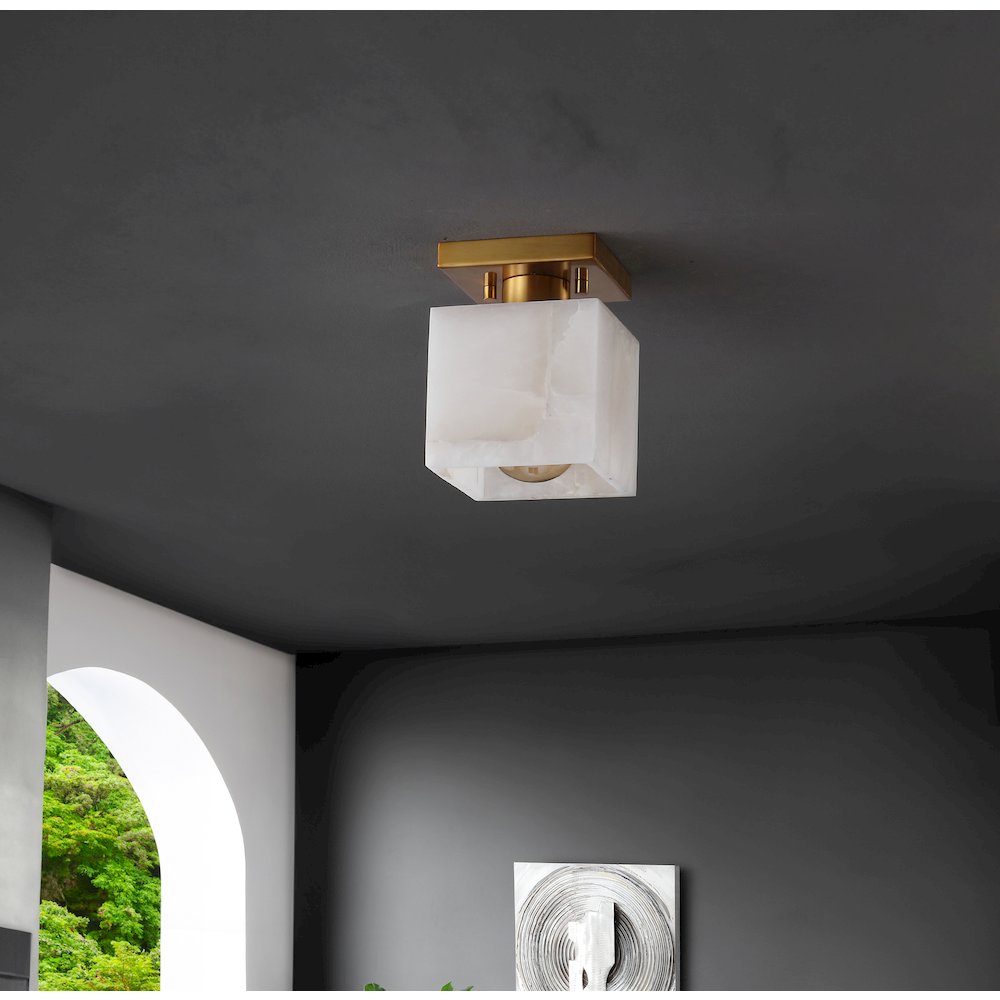 Alessia 1-Light Modern Contemporary Alabaster/Iron Cube Led Semi Flush Mount. Picture 2
