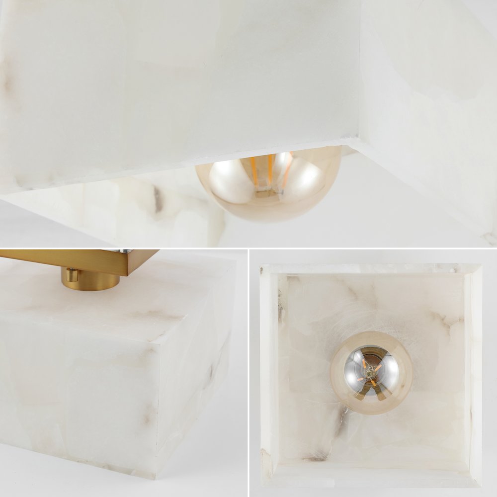 Chiara 1-Light Modern Contemporary Alabaster/Iron Square Led Semi Flush Mount. Picture 5