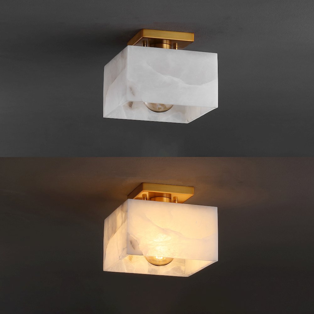 Chiara 1-Light Modern Contemporary Alabaster/Iron Square Led Semi Flush Mount. Picture 7