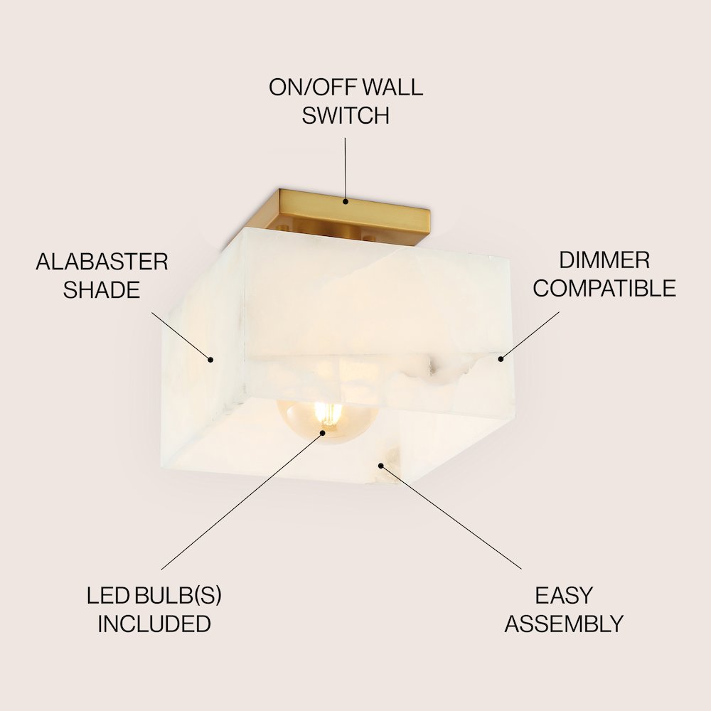 Chiara 1-Light Modern Contemporary Alabaster/Iron Square Led Semi Flush Mount. Picture 6