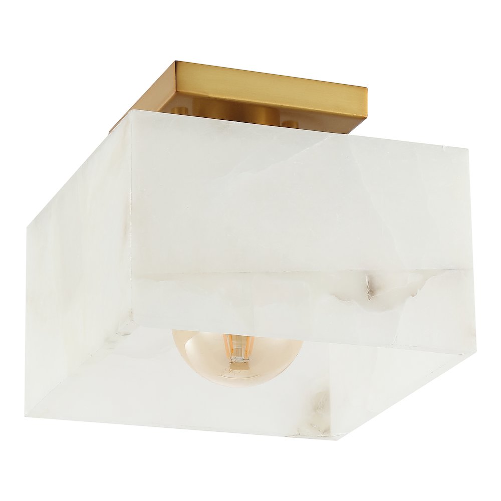Chiara 1-Light Modern Contemporary Alabaster/Iron Square Led Semi Flush Mount. Picture 3