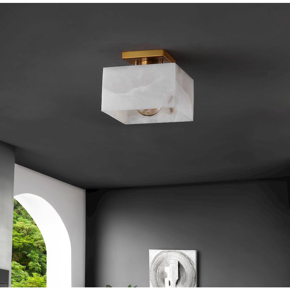Chiara 1-Light Modern Contemporary Alabaster/Iron Square Led Semi Flush Mount. Picture 2