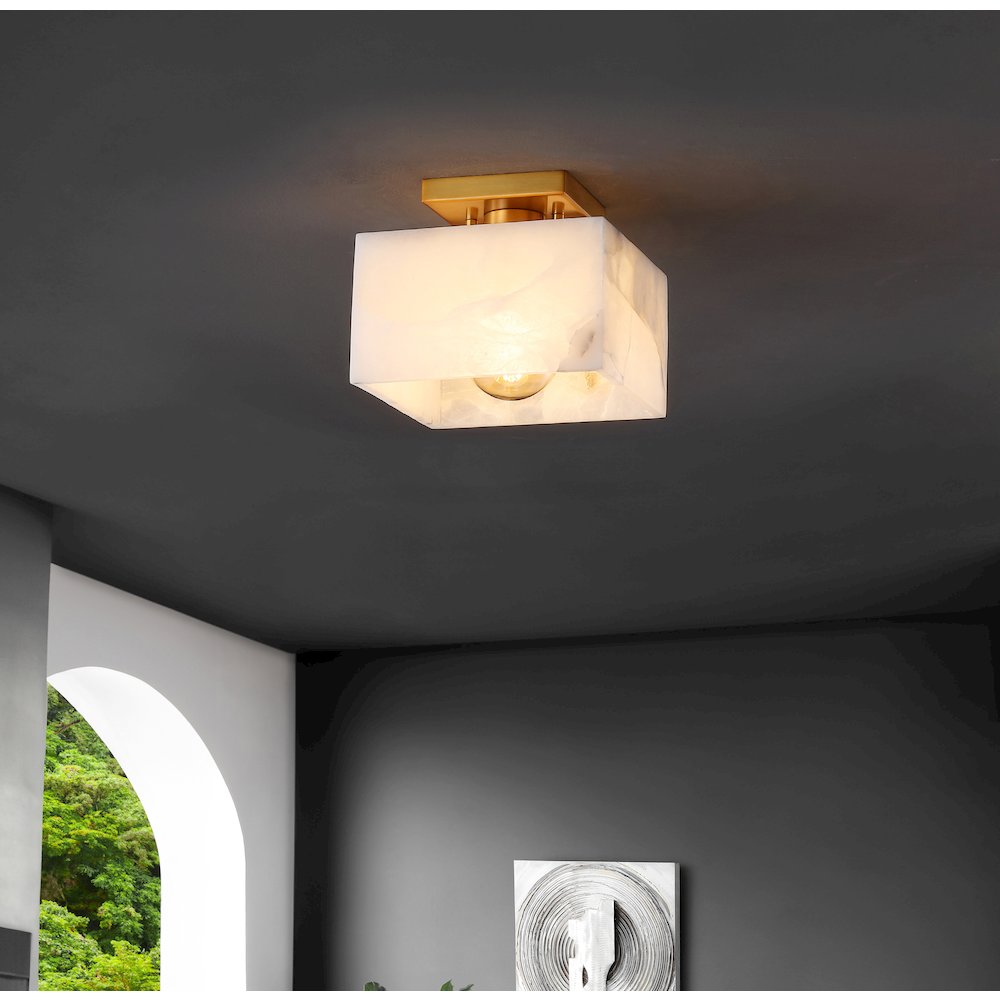 Chiara 1-Light Modern Contemporary Alabaster/Iron Square Led Semi Flush Mount. Picture 1