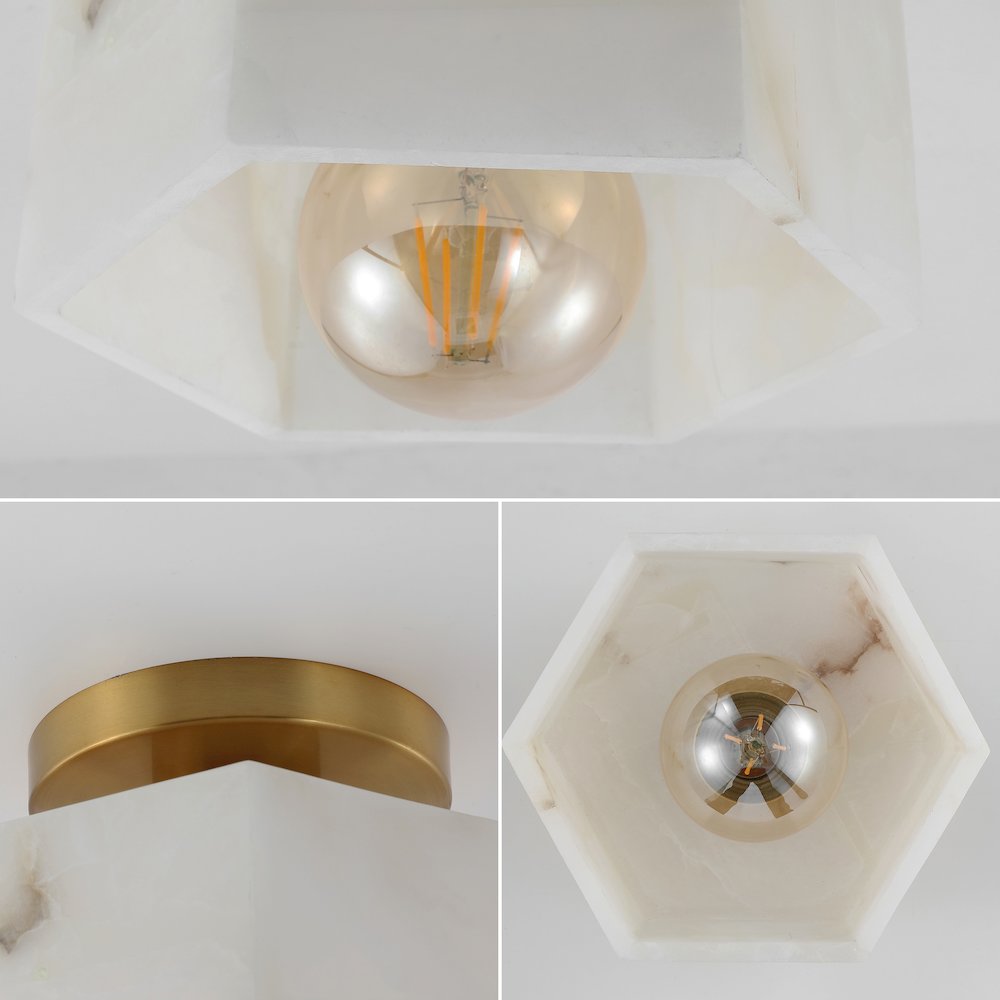 Tessa 1-Light Modern Contemporary Alabaster/Iron Hexagonal Led Semi Flush Mount. Picture 5