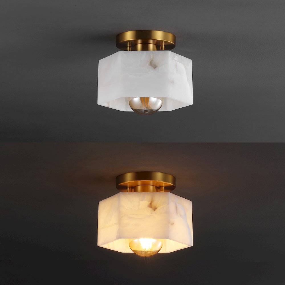 Tessa 1-Light Modern Contemporary Alabaster/Iron Hexagonal Led Semi Flush Mount. Picture 7