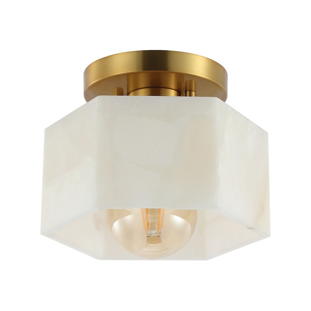 Tessa 1-Light Modern Contemporary Alabaster/Iron Hexagonal Led Semi Flush Mount. Picture 3
