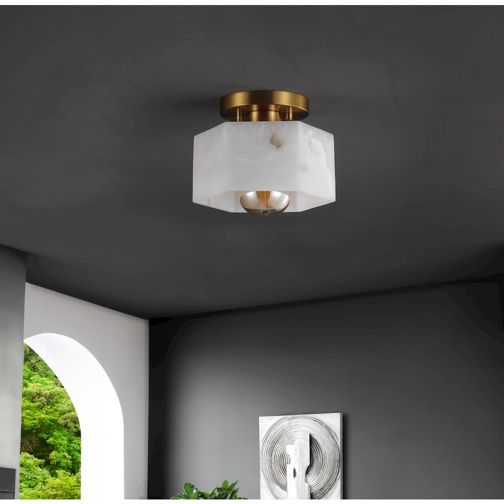 Tessa 1-Light Modern Contemporary Alabaster/Iron Hexagonal Led Semi Flush Mount. Picture 2